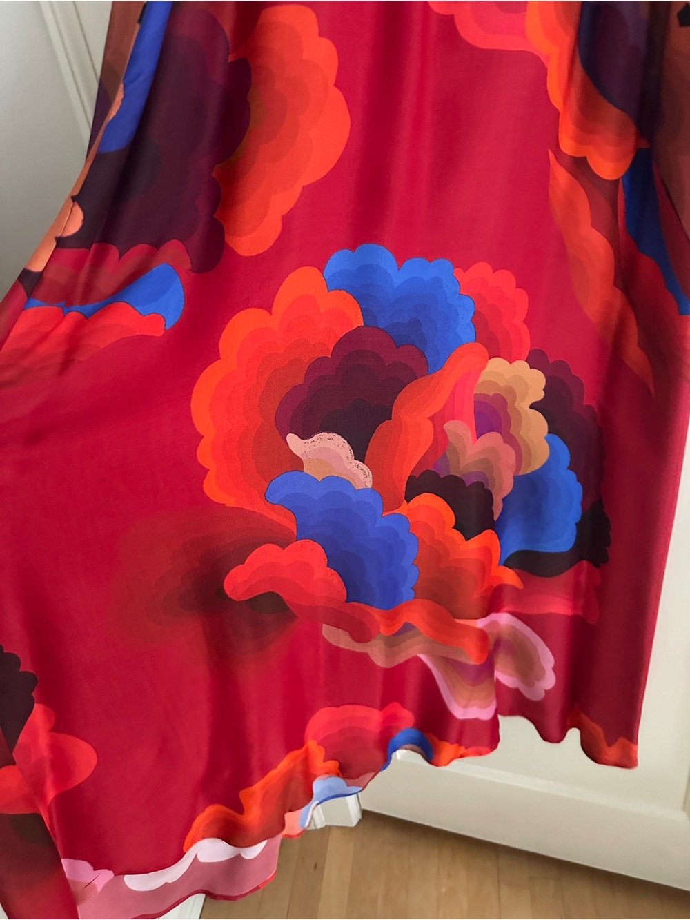 FARM Rio Red Maxi Dress with Blue and Orange Floral Shapes - Picture 2 of 4
